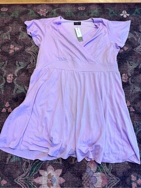 NWT Lane Bryant Women’s Light Purple Short Sleeve Wrap Tie Dress - 14 / 16L